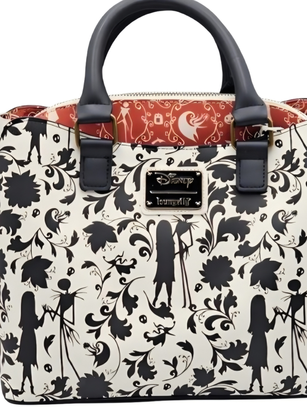 Disney Black and White Nightmare Before Christmas Tote with Red Interior Trim
